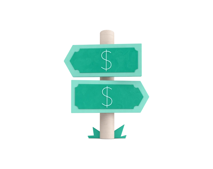 An illustration of sign post with boards that looks like cash pointing in both directions